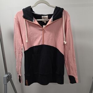 AMPERSAND AVE Pink and Black Quarter Zip-Up Hoodie